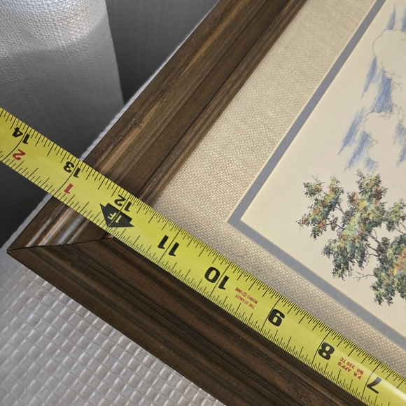 Ink Watercolor Signed Needer Framed Art Textured Matte Country Farm Scene Bridge - Picture 9 of 10